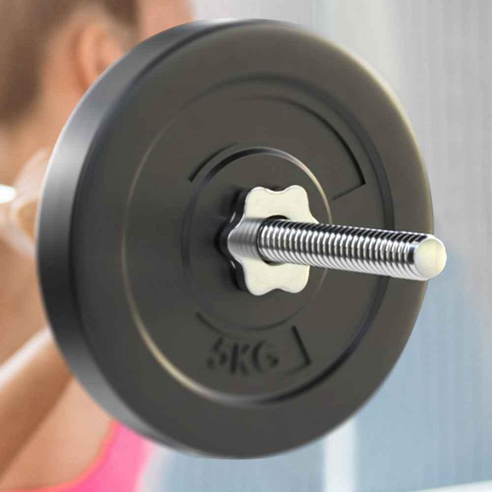 Stack of sand-filled, rubber-coated weight plates designed for home gym workouts