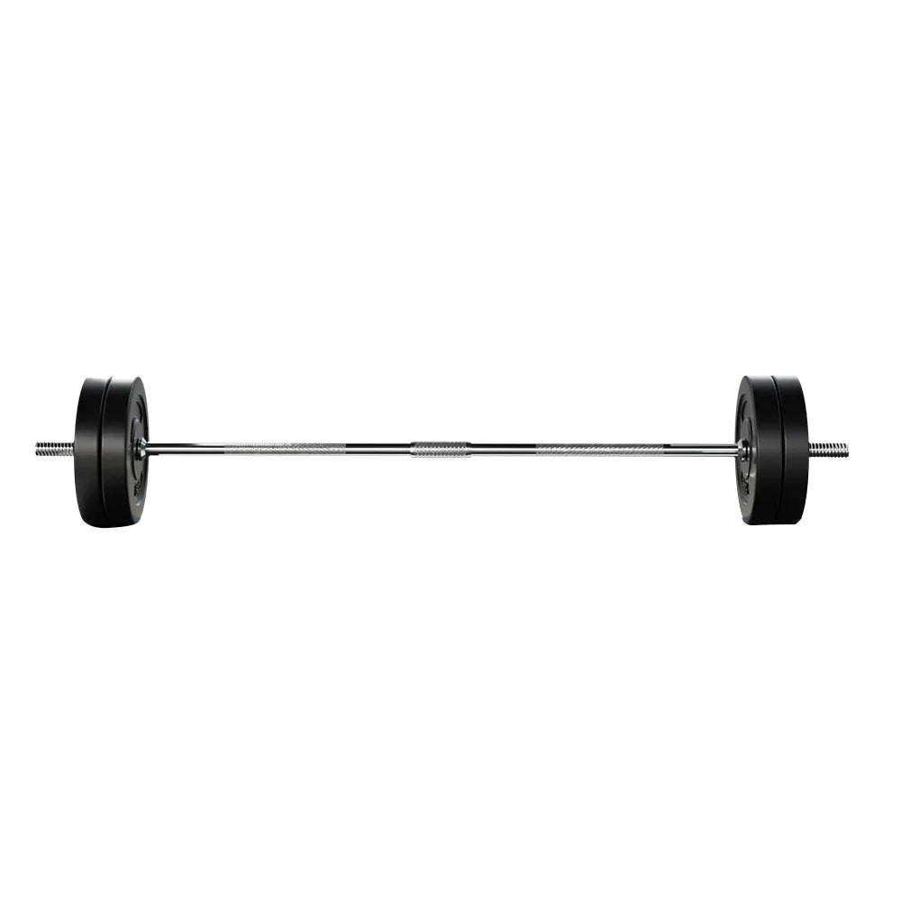 Heavy-duty chrome plated steel barbell bar displayed horizontally