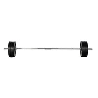 Heavy-duty chrome plated steel barbell bar displayed horizontally