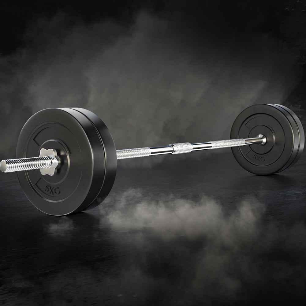 Black rubber weight plates with textured grip handles