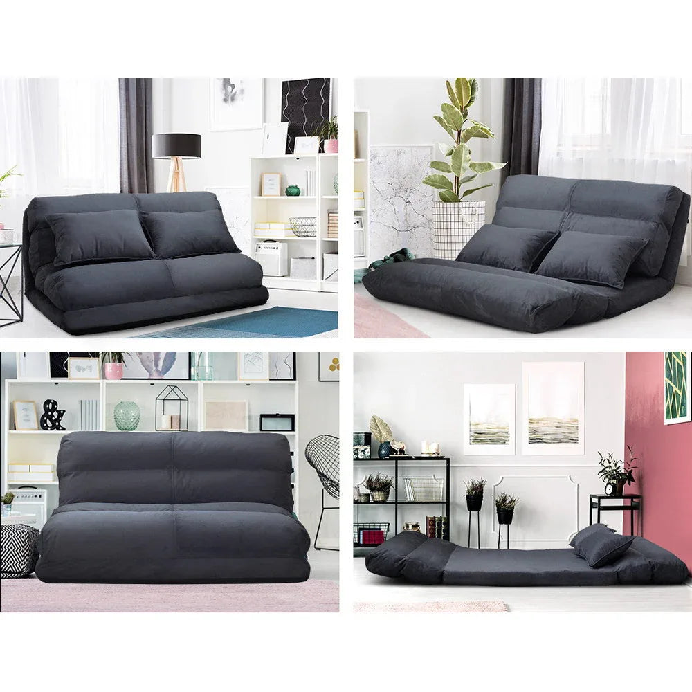 Folded Artiss Lounge Sofa Bed shown from above highlighting fabric texture.