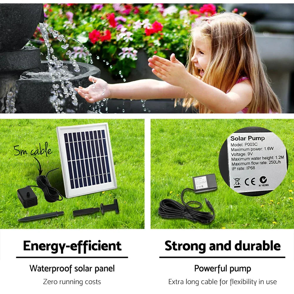 Water pump unit included in the solar fountain system with wiring