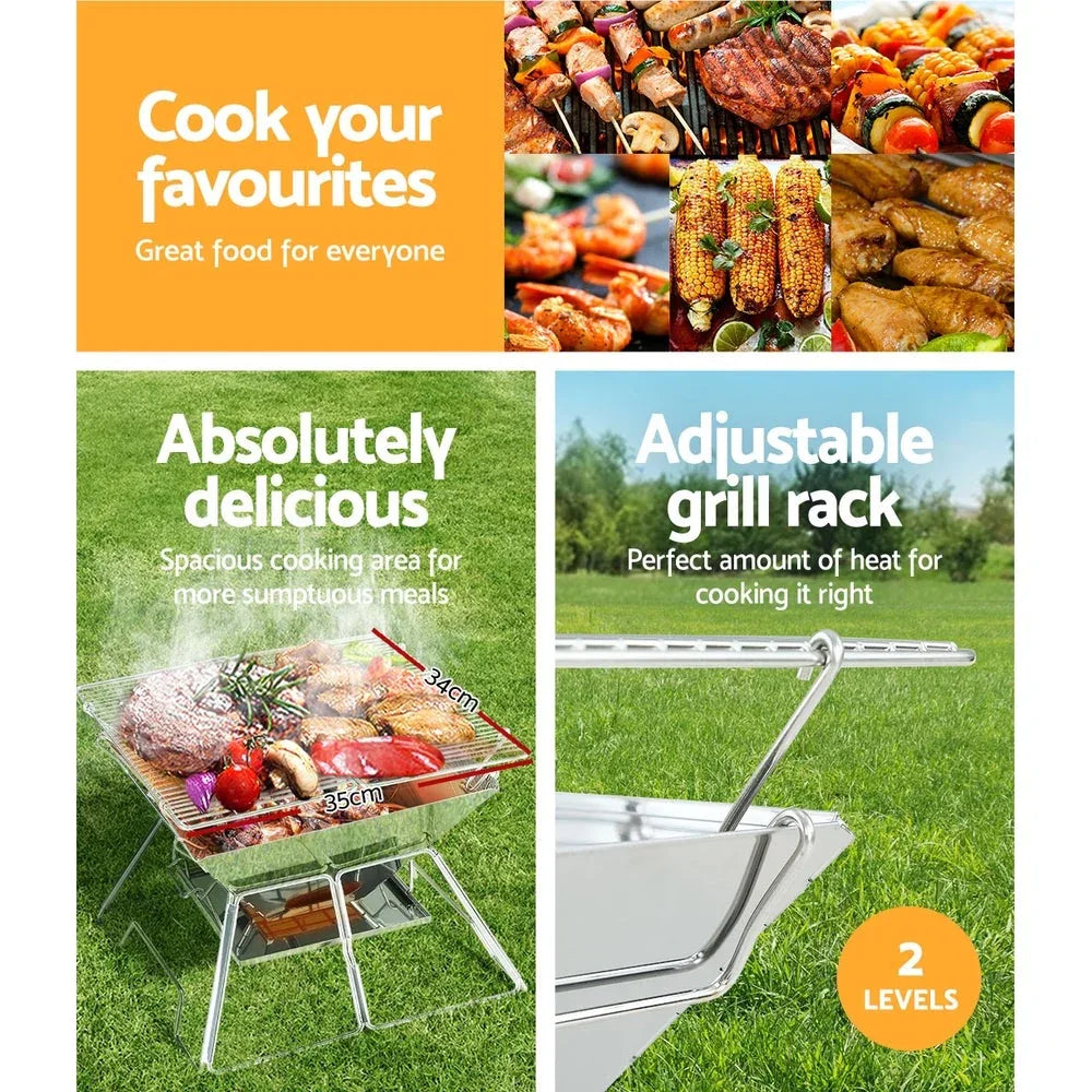 Grillz Camping Fire Pit BBQ 2-in-1 Grill Smoker Outdoor Portable