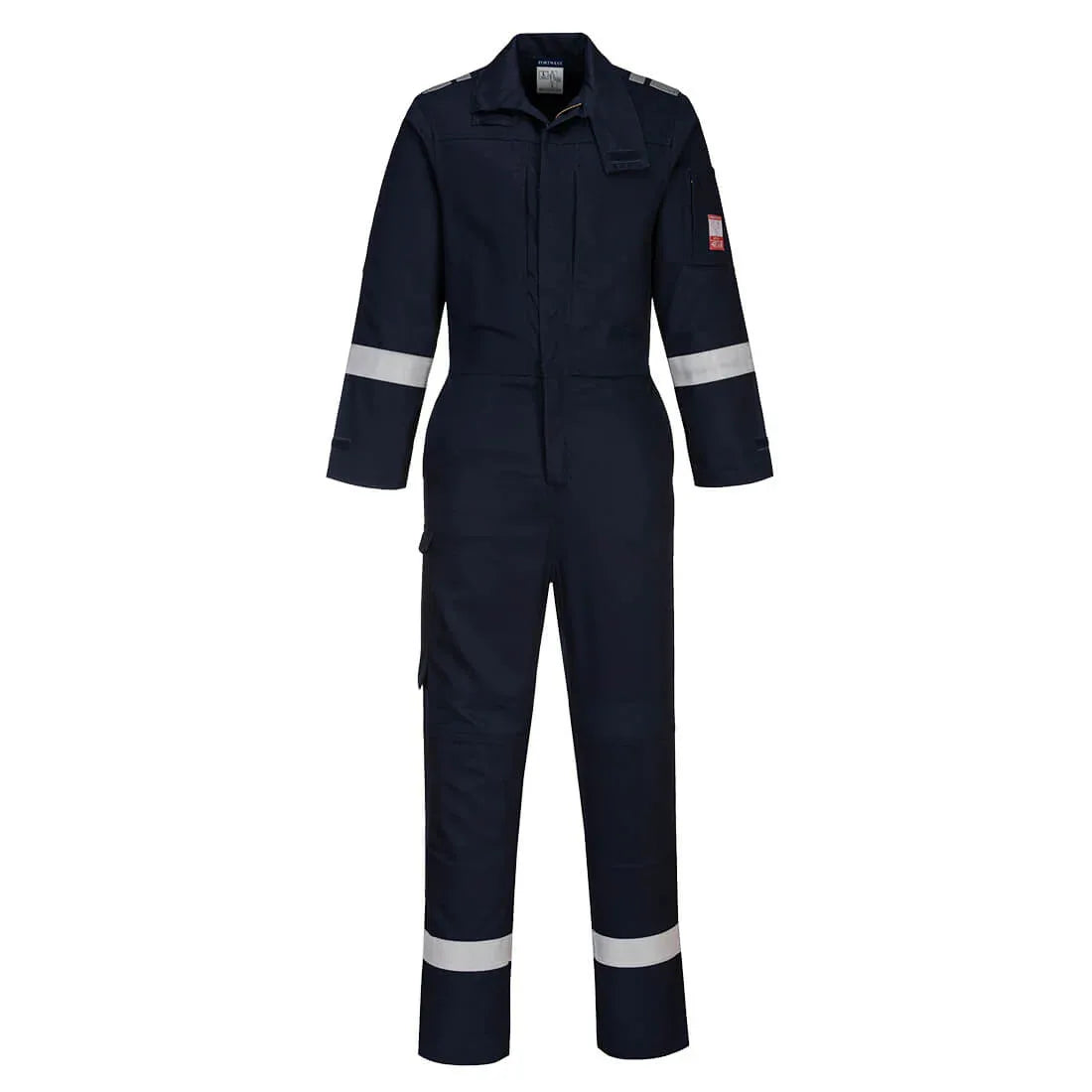 Back view of orange Bizflame Plus coverall showing elastic panels for enhanced movement and airflow.