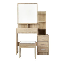 Thick-padded white dressing stool positioned under the dressing table.