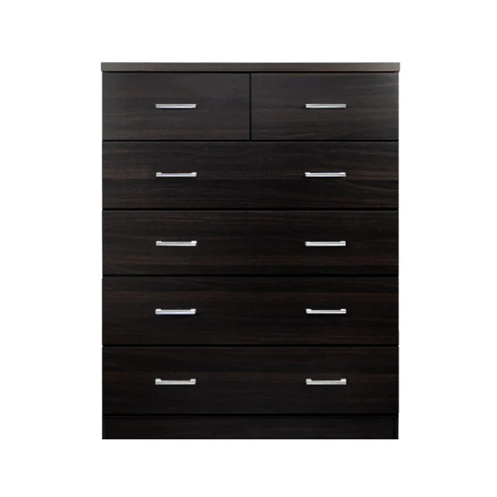 Side view showing slim profile of Artiss Tallboy storage cabinet with six drawers.