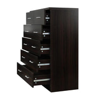 Opened drawer revealing spacious interior of Artiss 6-drawer cabinet in walnut.
