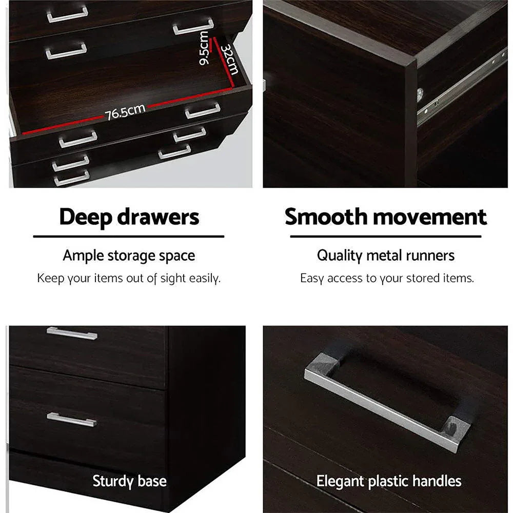 Close-up of metal drawer runners ensuring smooth operation in walnut cabinet.