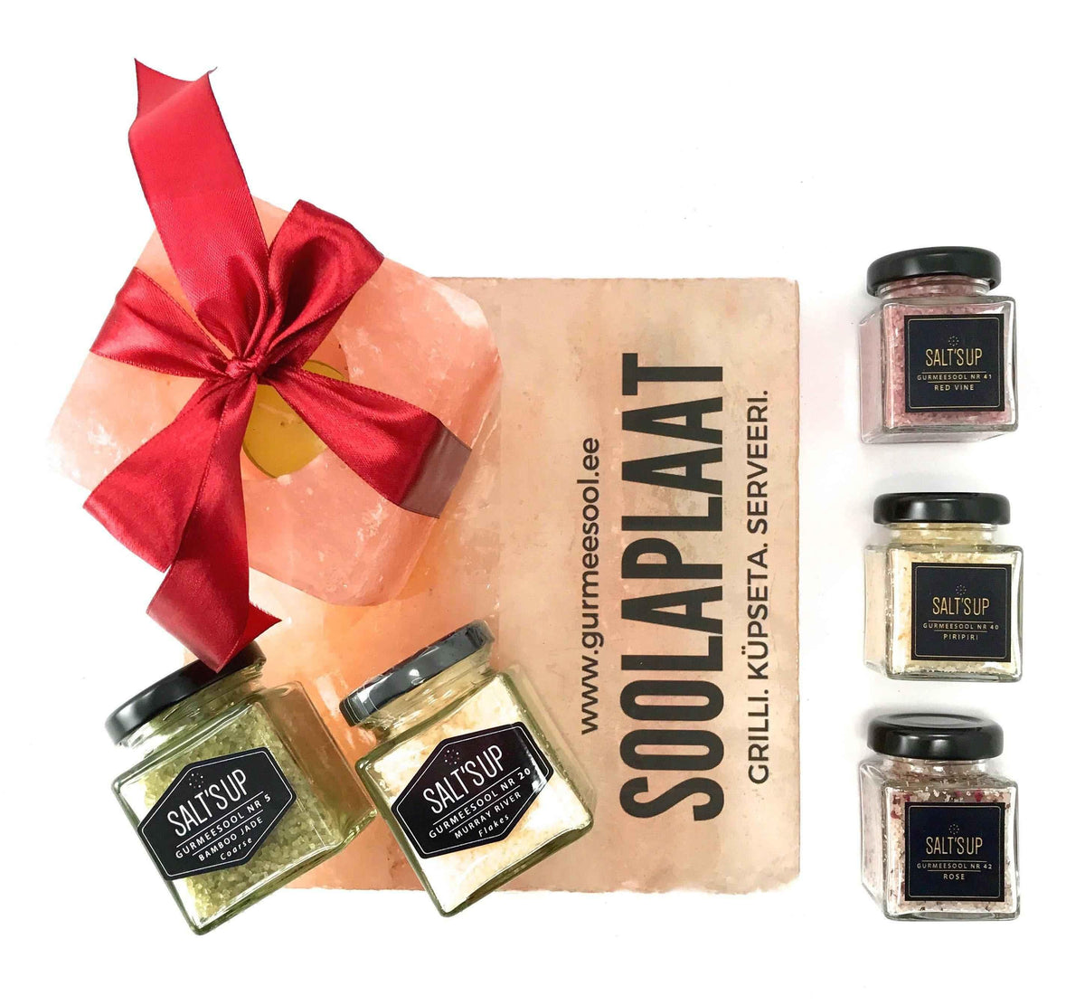 GIFT BOX OF 5 GOURMET SALTS, SALT PLATE AND SALT CANDLE