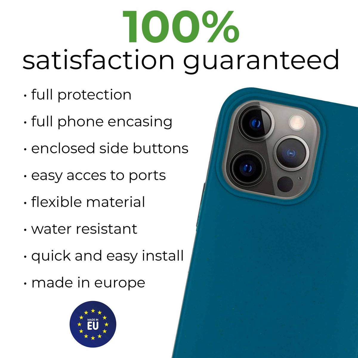 Biodegradable phone case in Deep Blue providing full protection for the device.