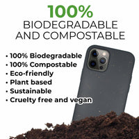 Fully biodegradable black phone case with smooth texture lying flat.