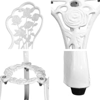 Close-up of rubber feet pads on white aluminium chair legs to prevent floor scratches.