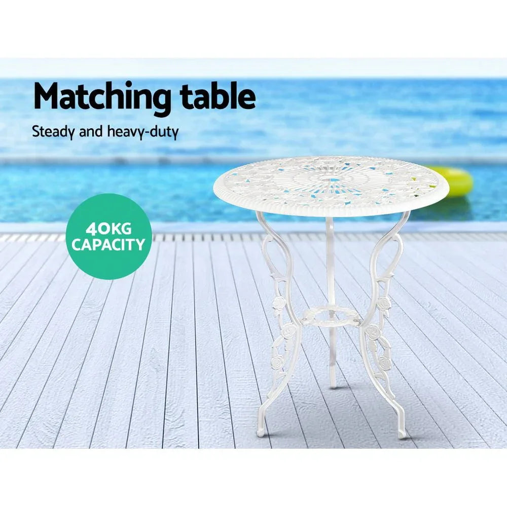 Gardeon Outdoor Furniture Chairs Table 3pc Aluminium Bistro White