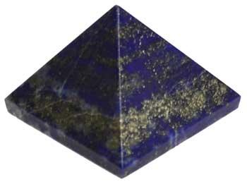 Small blue lapis lazuli pyramid with natural gold flecks, measuring approximately 25-30mm on each side.