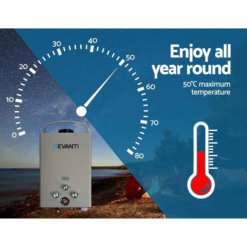 Devanti Portable Gas Water Heater LPG System Grey
