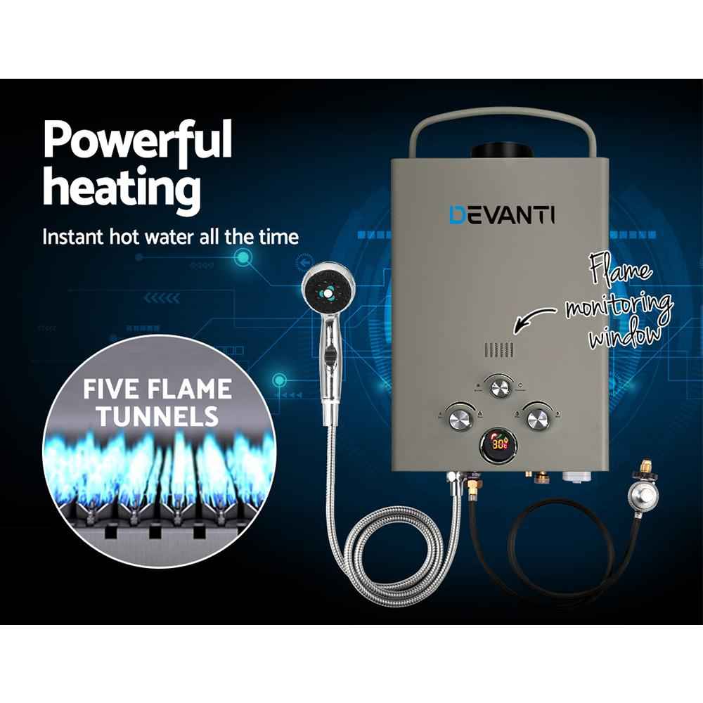 Devanti Portable Gas Water Heater LPG System Grey