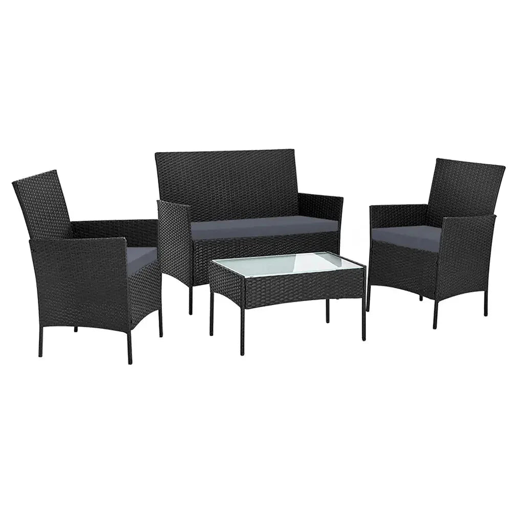 Black protective storage cover for outdoor wicker sofa patio furniture from Gardeon set.