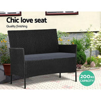 Weather-resistant black protective cover for Gardeon patio wicker sofa and table set.