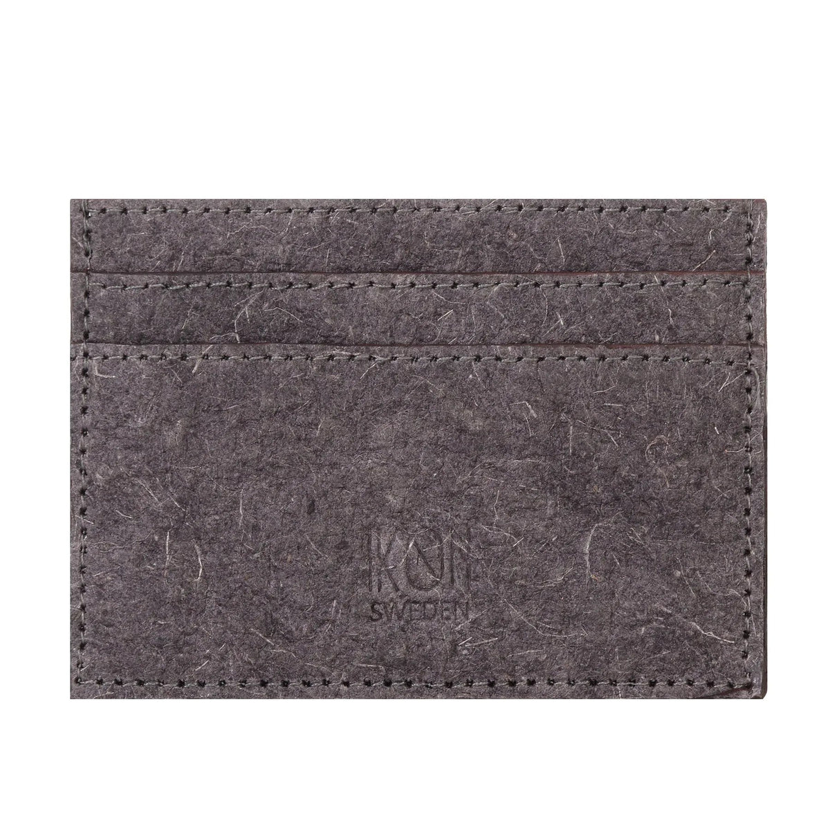 Dark grey coconut leather card holder displayed closed on a white background.
