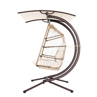 Side view of Gardeon double hanging pod chair hanging steadily on powder-coated steel stand.