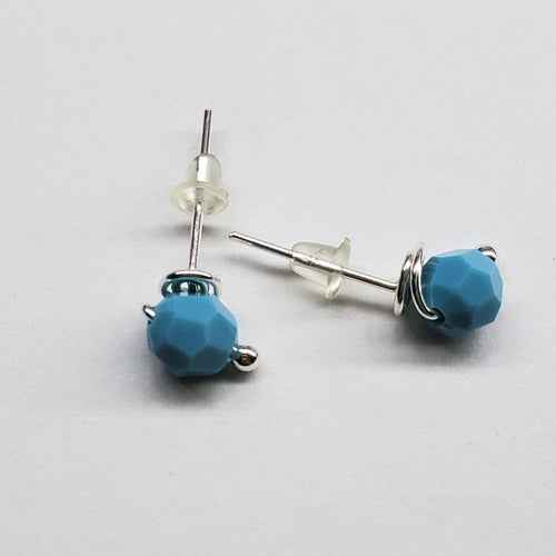 Handmade Sculpted 6mm Silver Spiral Crystal Stud Earrings