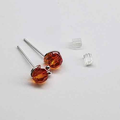 Handmade Sculpted 6mm Silver Spiral Crystal Stud Earrings