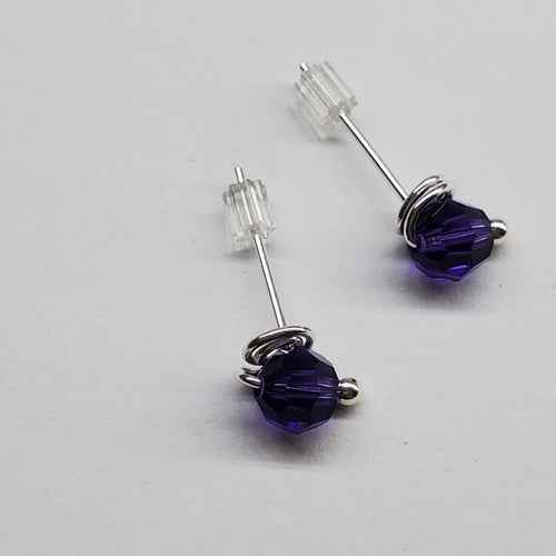 Handmade Sculpted 6mm Silver Spiral Crystal Stud Earrings