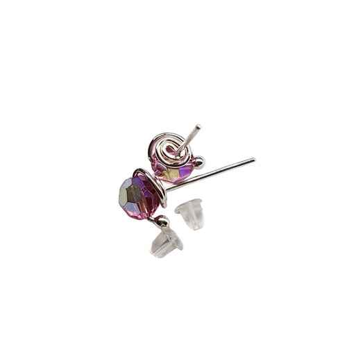 Handmade Sculpted 6mm Silver Spiral Crystal Stud Earrings