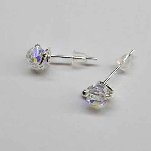 Handmade Sculpted 6mm Silver Spiral Crystal Stud Earrings
