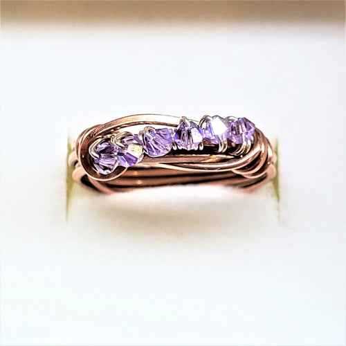 Handmade Wire Wrapped Copper Crystal Birthstone Bling Ring