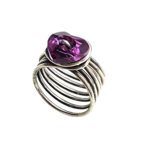 Handmade Wire Wrapped Pink Heart Crystal Six Rings in One Stack