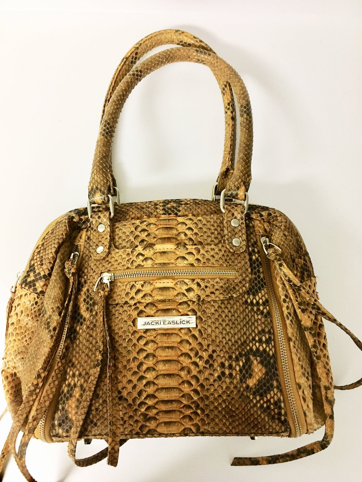 Gold Real Python Satchel with expanding zippers