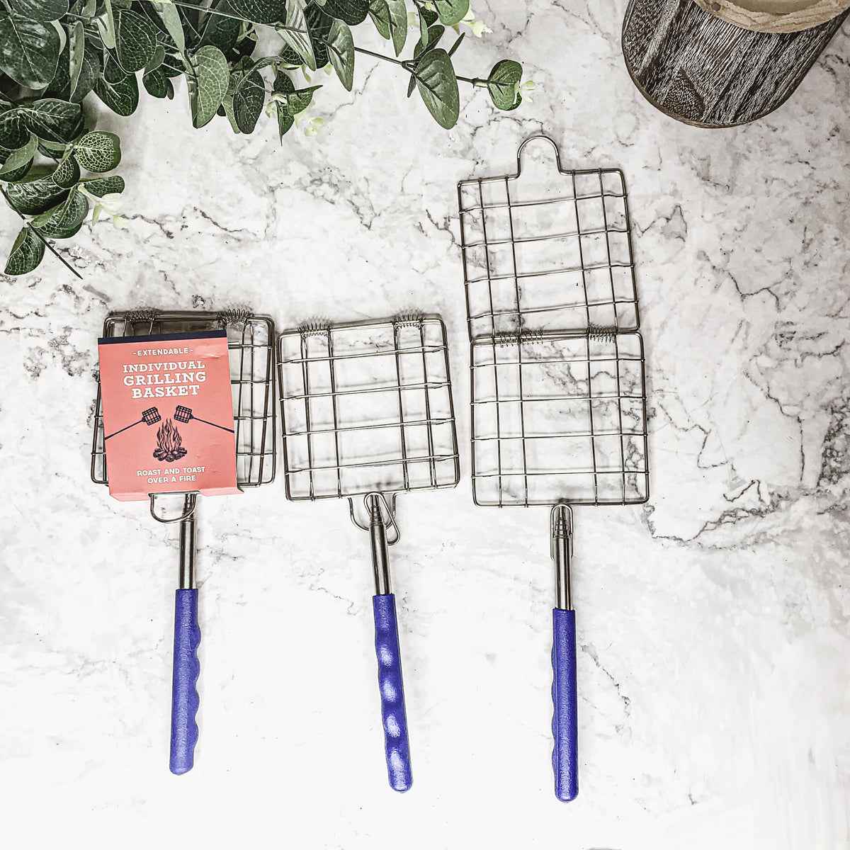 Grilling Basket extended to full length for campfire cooking and camping trips