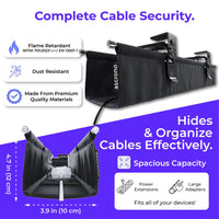 Black cable tray angled upwards showing ventilation slots for cable organization.