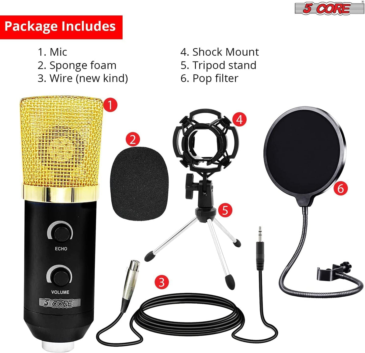Snagva 5Core Recording Microphone Bundle – all included accessories laid out