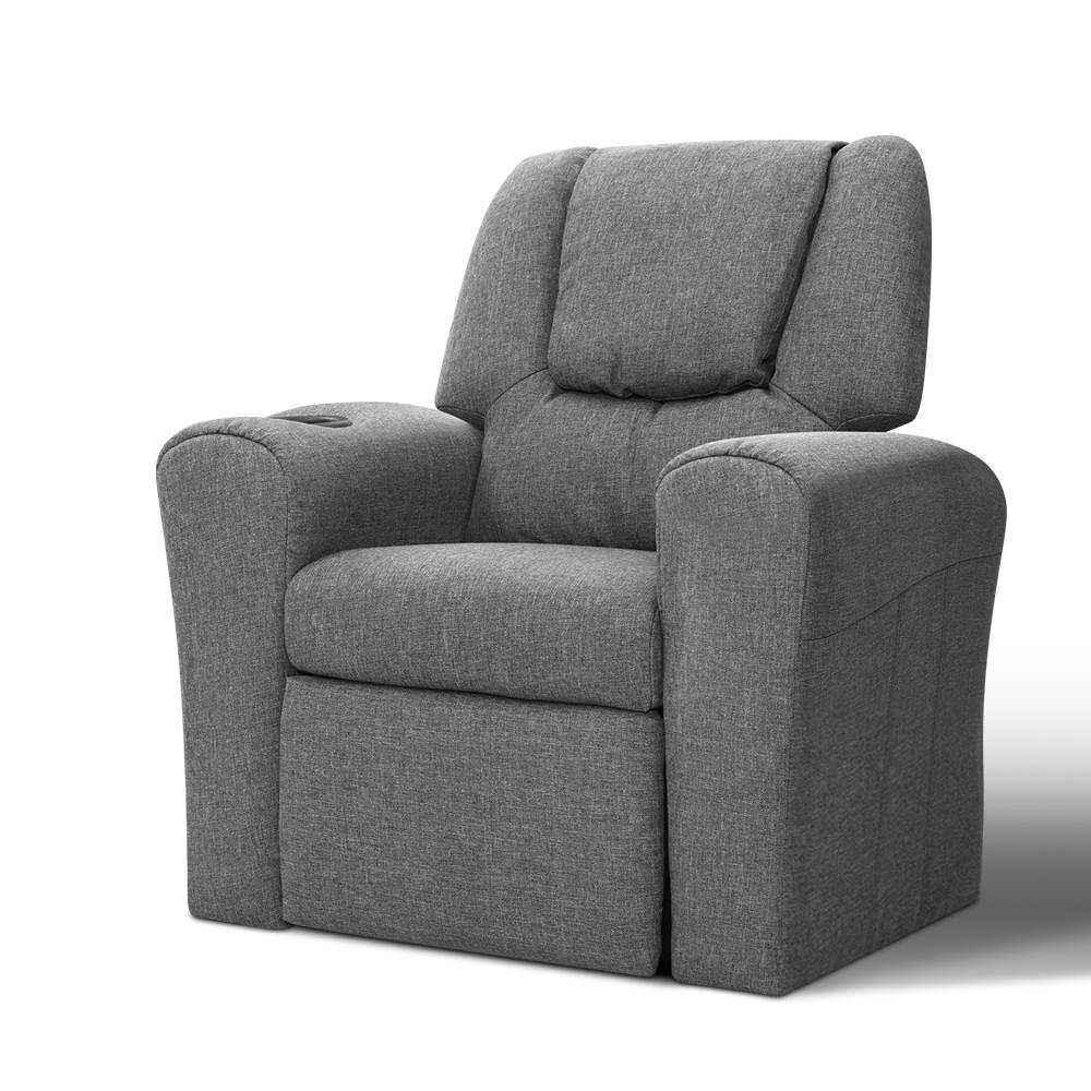 Keezi Kids Recliner Chair Grey Linen Soft Sofa Lounge Couch Children