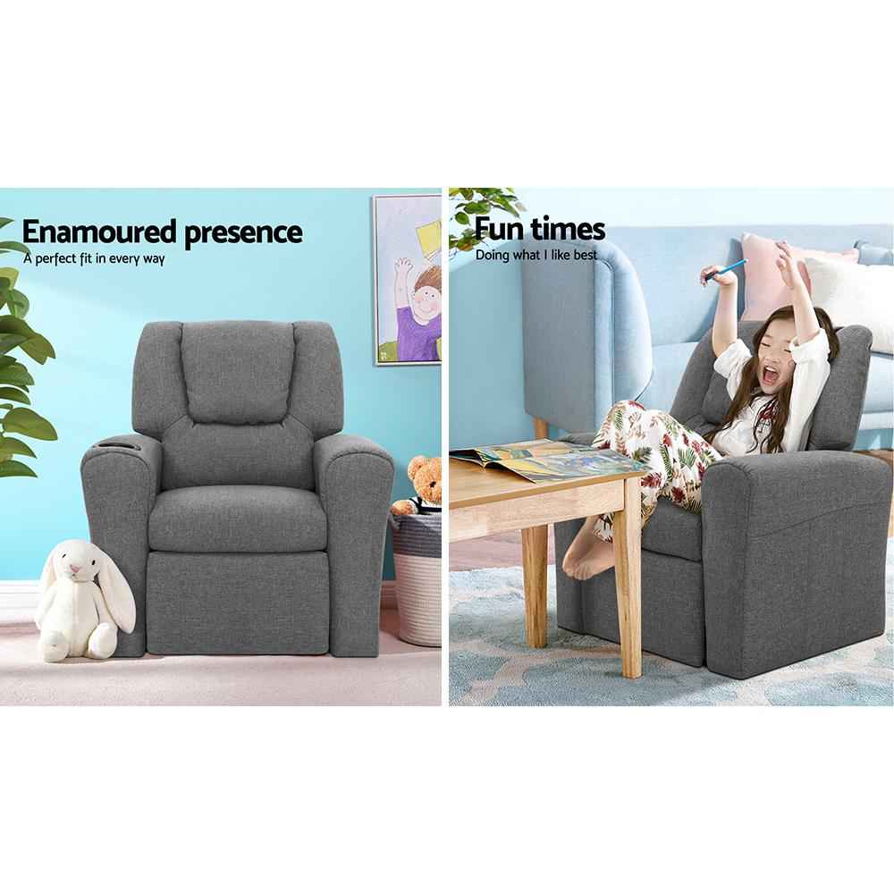 Keezi Kids Recliner Chair Grey Linen Soft Sofa Lounge Couch Children