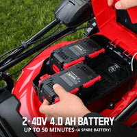 Lawn mower folding for compact storage highlighting space-saving feature