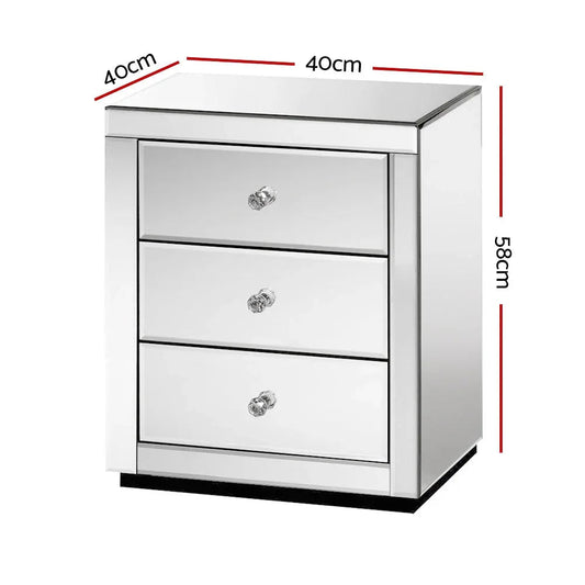 Artiss Mirrored Bedside Table Drawers Furniture Mirror Glass Presia