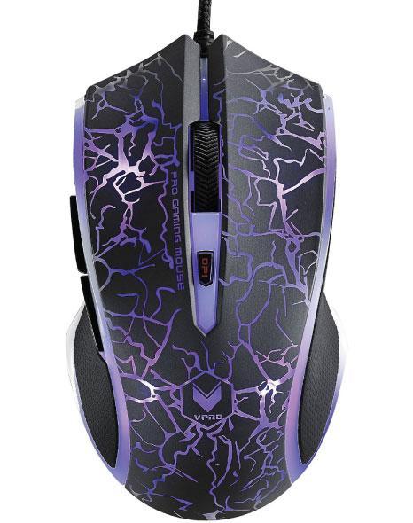 Black RAPOO V20S LED optical gaming mouse with multicolor lighting and ergonomic ambidextrous design
