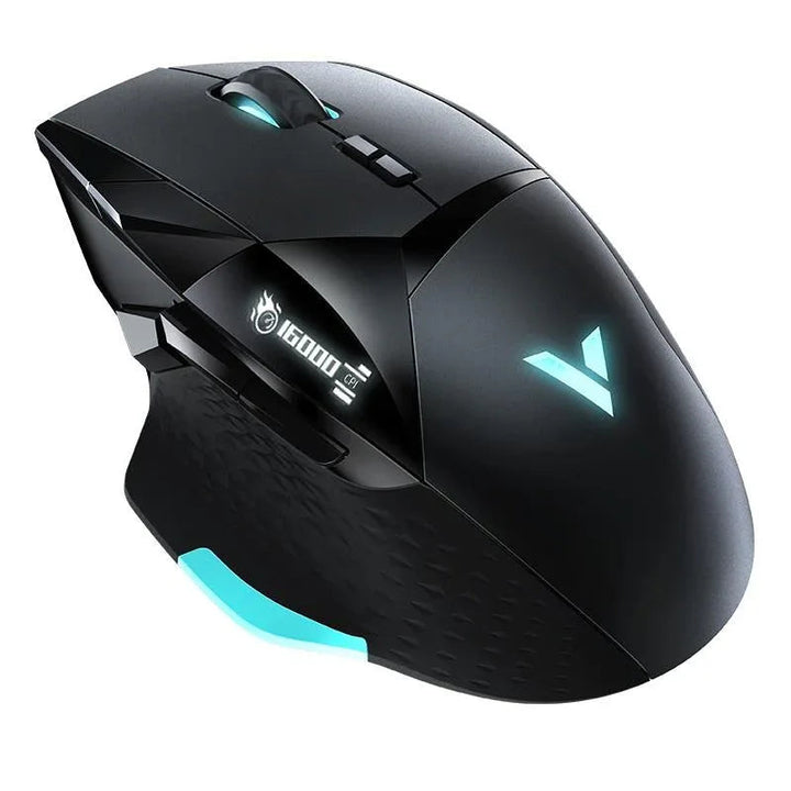 Black RAPOO VT900 IR Optical Gaming Mouse with ergonomic shape and multiple programmable buttons on a white background