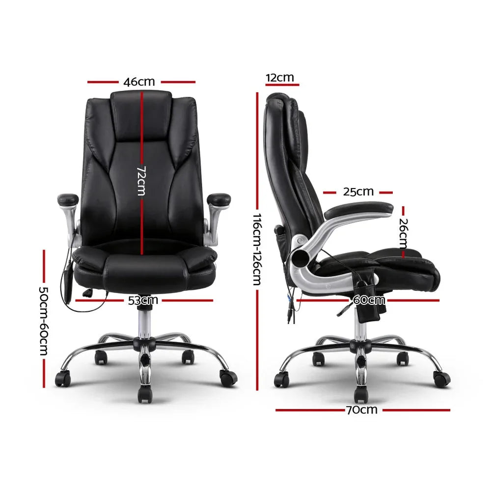 Side view of black PU leather massage chair showing curved ergonomic design and cushioned seat.