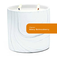 White marble ceramic candle vessel with gray and black swirls, Dewy Schnozberry scent