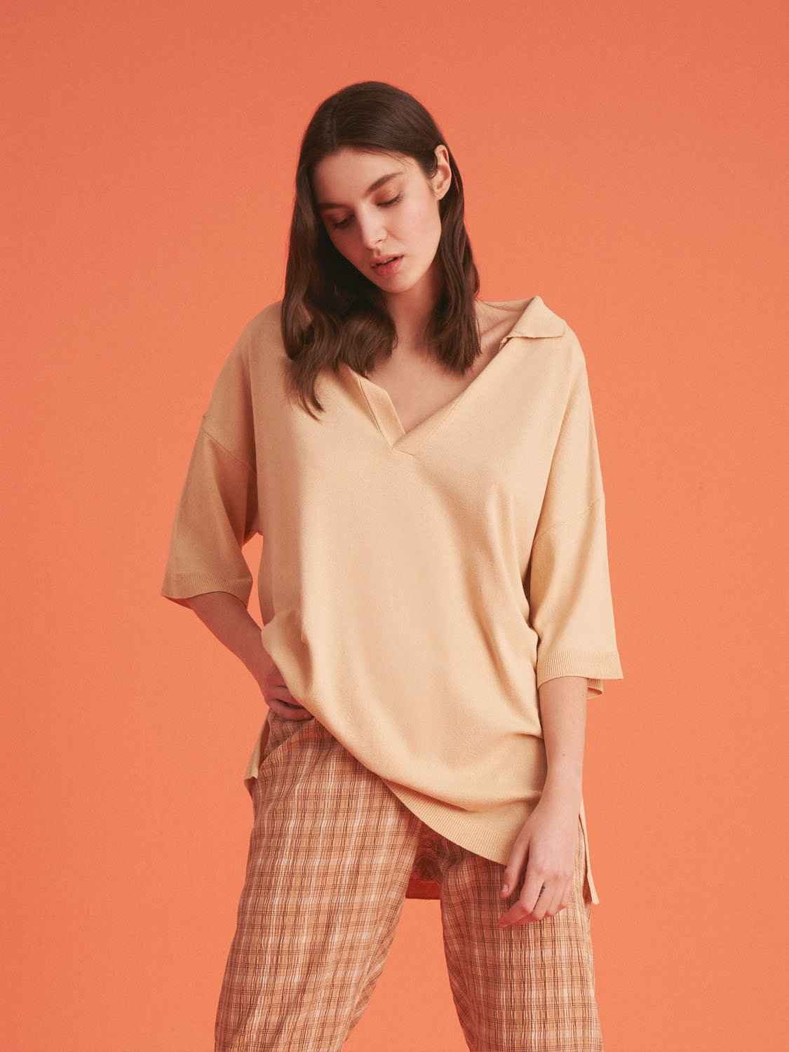 Lapel Collar Knit Top