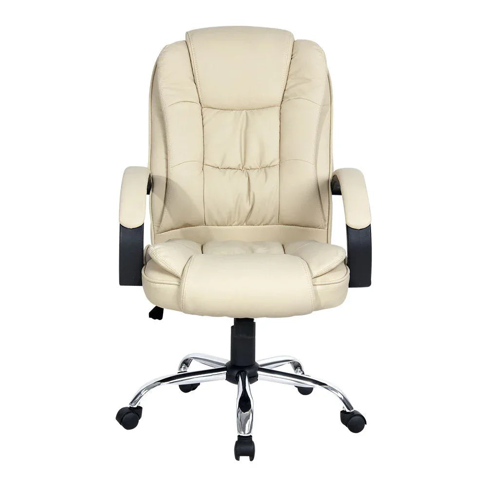Close-up of black PU leather seat and stitching details of the Artiss gaming computer chair.
