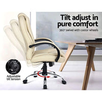 Chromed swivel base and five smooth castors under premium PU leather office chair.