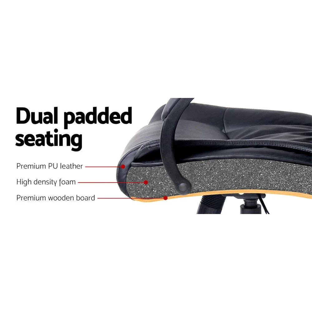 360-degree swivel office chair with padded seats and smooth casters for mobility.