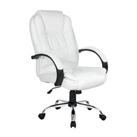 White Artiss Rainier office chair with high back and padded headrest viewed from front left.