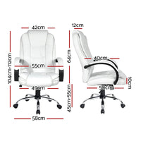 Side view of white Artiss office chair showing padded armrest and seat details.