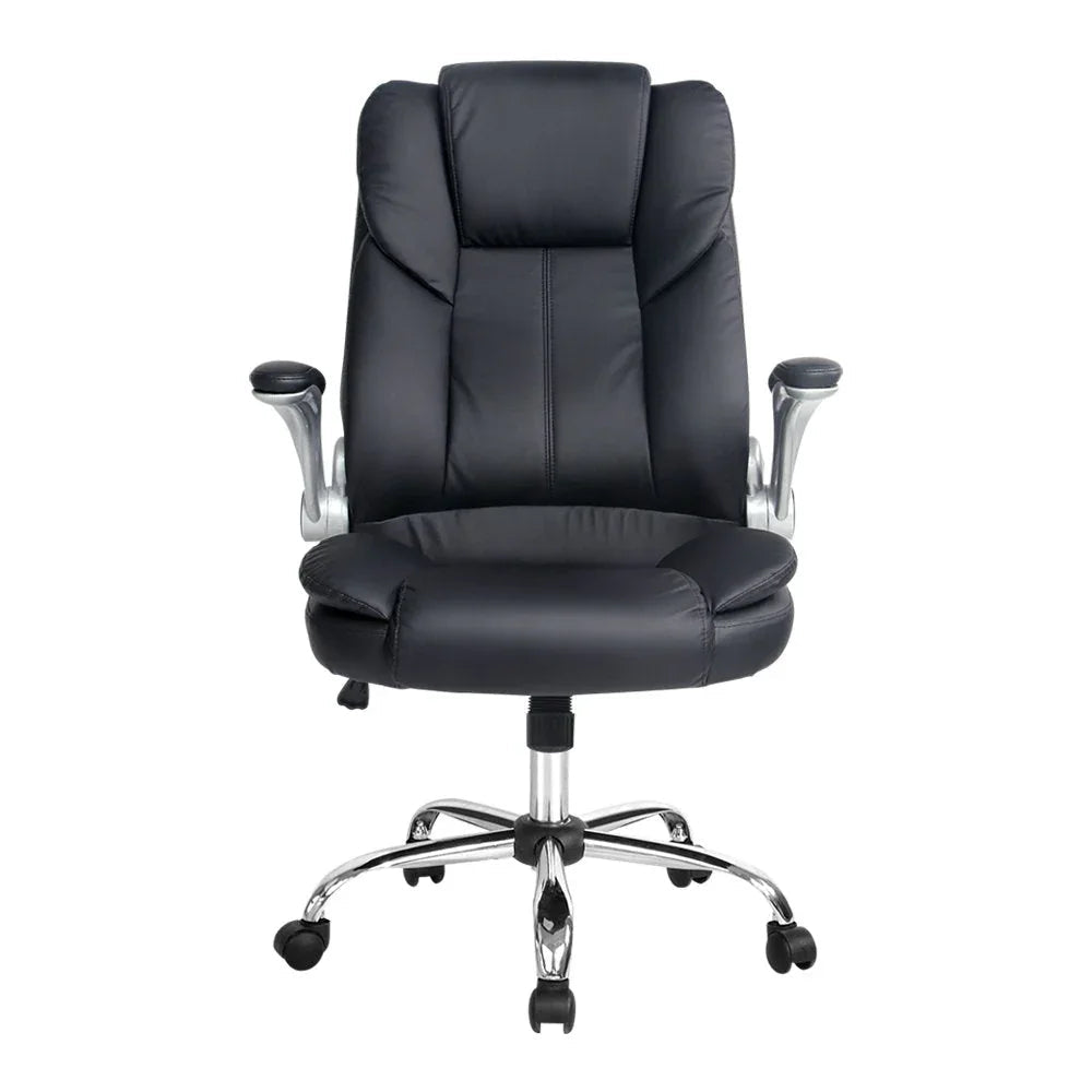 Close-up of chair's padded armrest extended for additional comfort